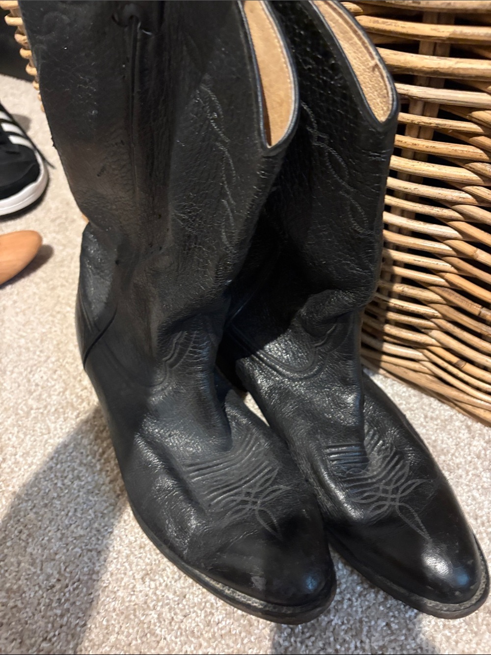 Larry Mahan Black Leather Lace-Up Cowboy Boots